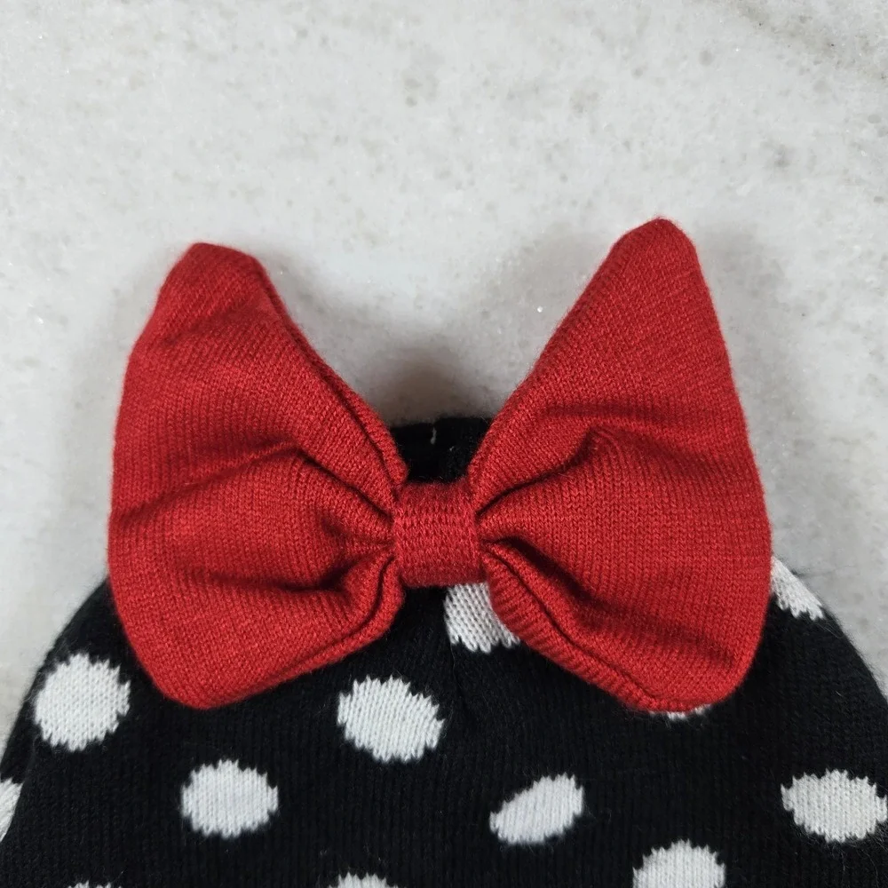 Cute Disney Minnie Mouse Polka Dot Beanie Knit Hat with Red Bow Winter Hat